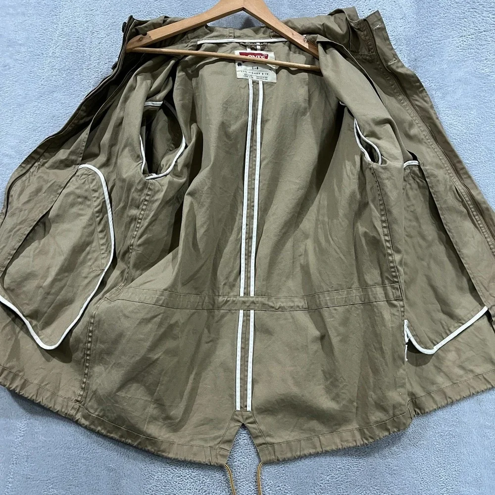 Levi's Jacket Mens‎ Large Canvas Hooded Full Zip Military Field Coat Pockets